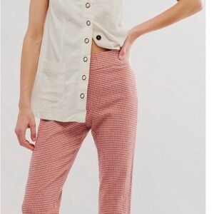 free people in my feelings slim cropped Checkered Pants medium orange combo